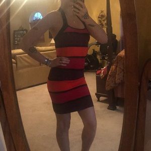 Pink purple + orange body-con halter dress